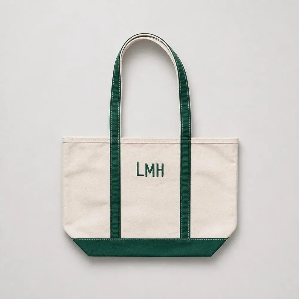 Vintage L.L. Bean Boat & Tote Canvas Bag XL Green White Made In USA NWOT - Picture 3 of 12